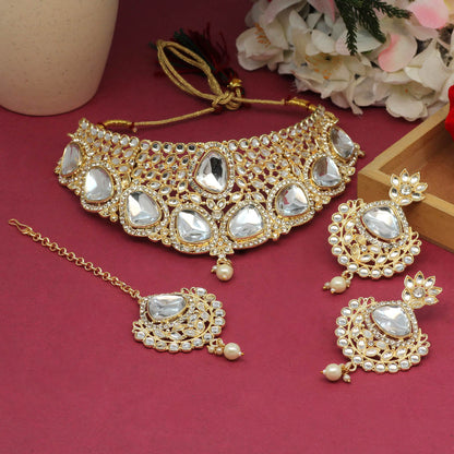 White Color Choker Kundan Necklace Set (KN1127WHT) - preyans.com