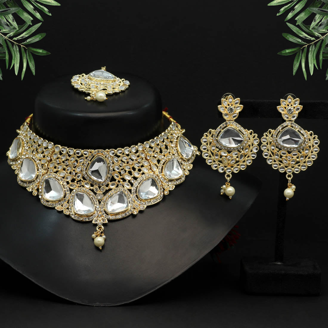 White Color Choker Kundan Necklace Set (KN1127WHT) - preyans.com