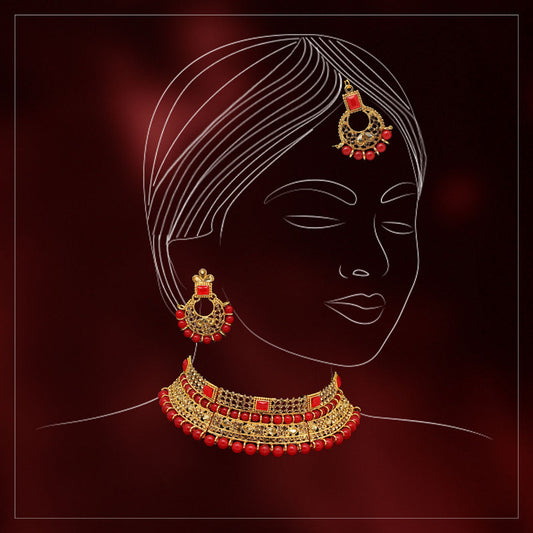 Red Color Choker Kundan Necklace Set (KN1149RED) - preyans.com