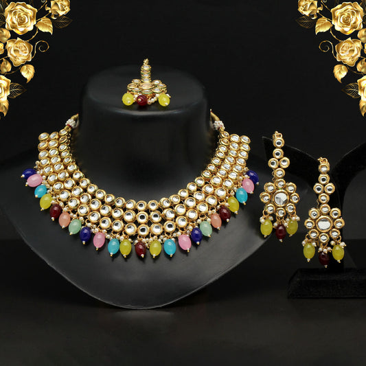 Multi Color (Back Side) Meena Work Choker Kundan Necklace Set (KN1180MLT) - preyans.com