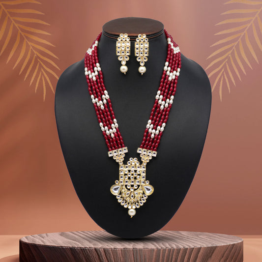 Rani Color Kundan Long Necklace Set ( KN1200RNI) - preyans.com