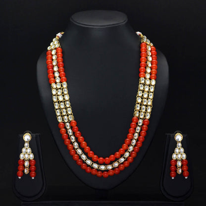 Orange Color Kundan Necklace Set (KN121ORG) - preyans.com