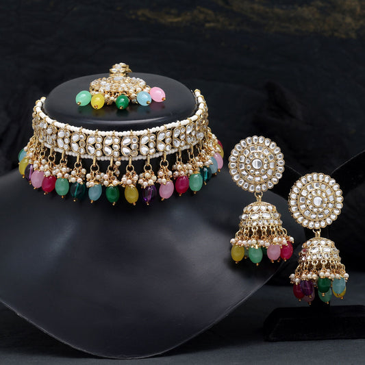 Multi Color Choker Kundan Necklace Set (KN1314MLT) - preyans.com