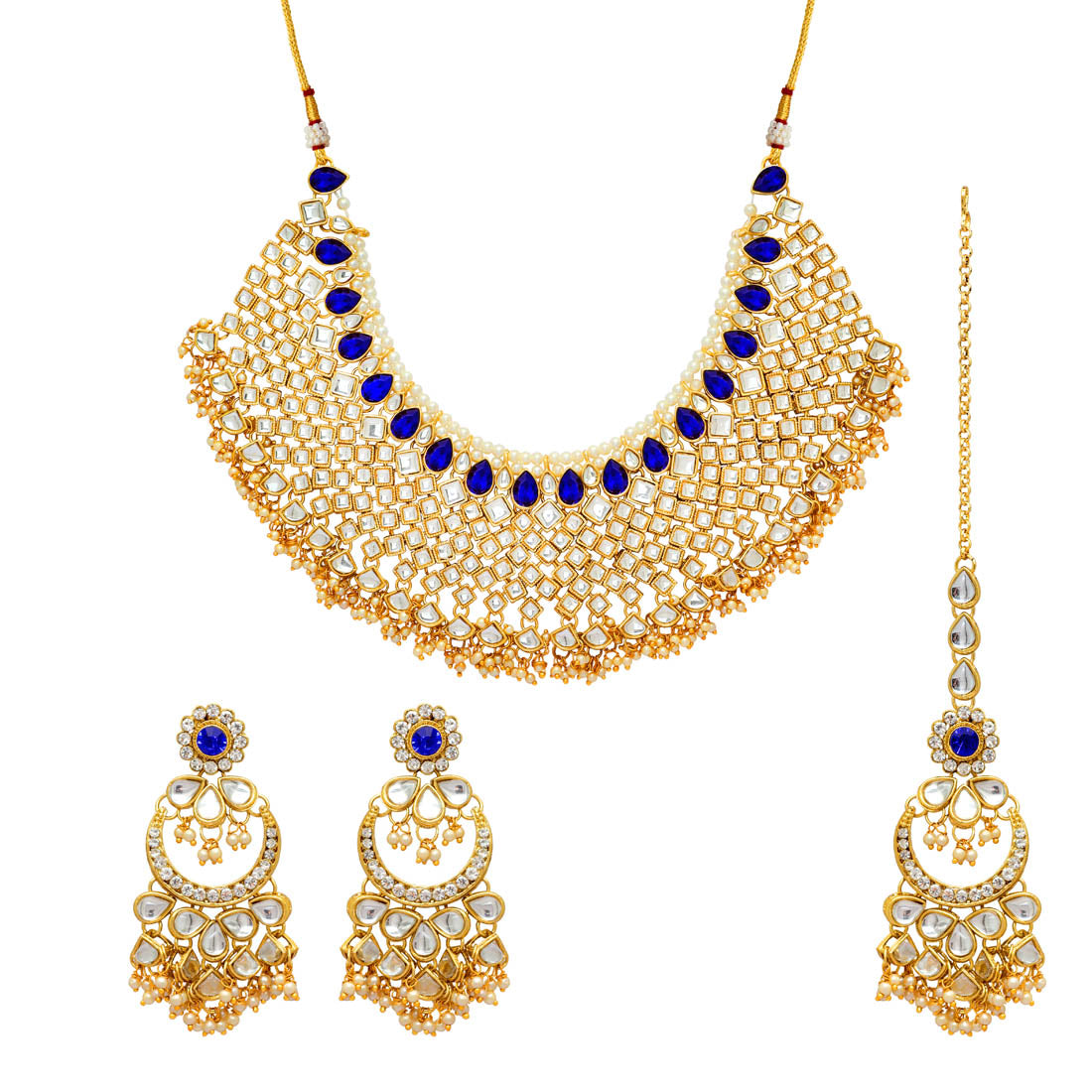 Blue Color Kundan Necklace With Earring & Maang Tikka (KN131BLU) - Preyans.com