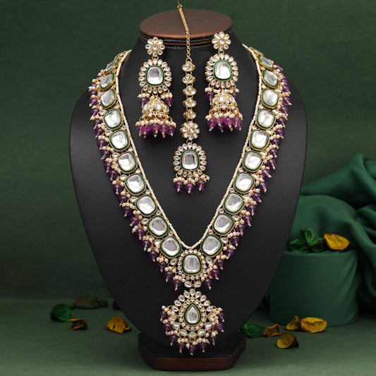 Light Purple Color Long Kundan Necklace Set (KN1344LPRP) - preyans.com