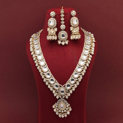 White Color Long Kundan Necklace Set (KN1344WHT) - preyans.com