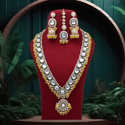 Yellow Color Long Kundan Necklace Set (KN1344YLW) - preyans.com