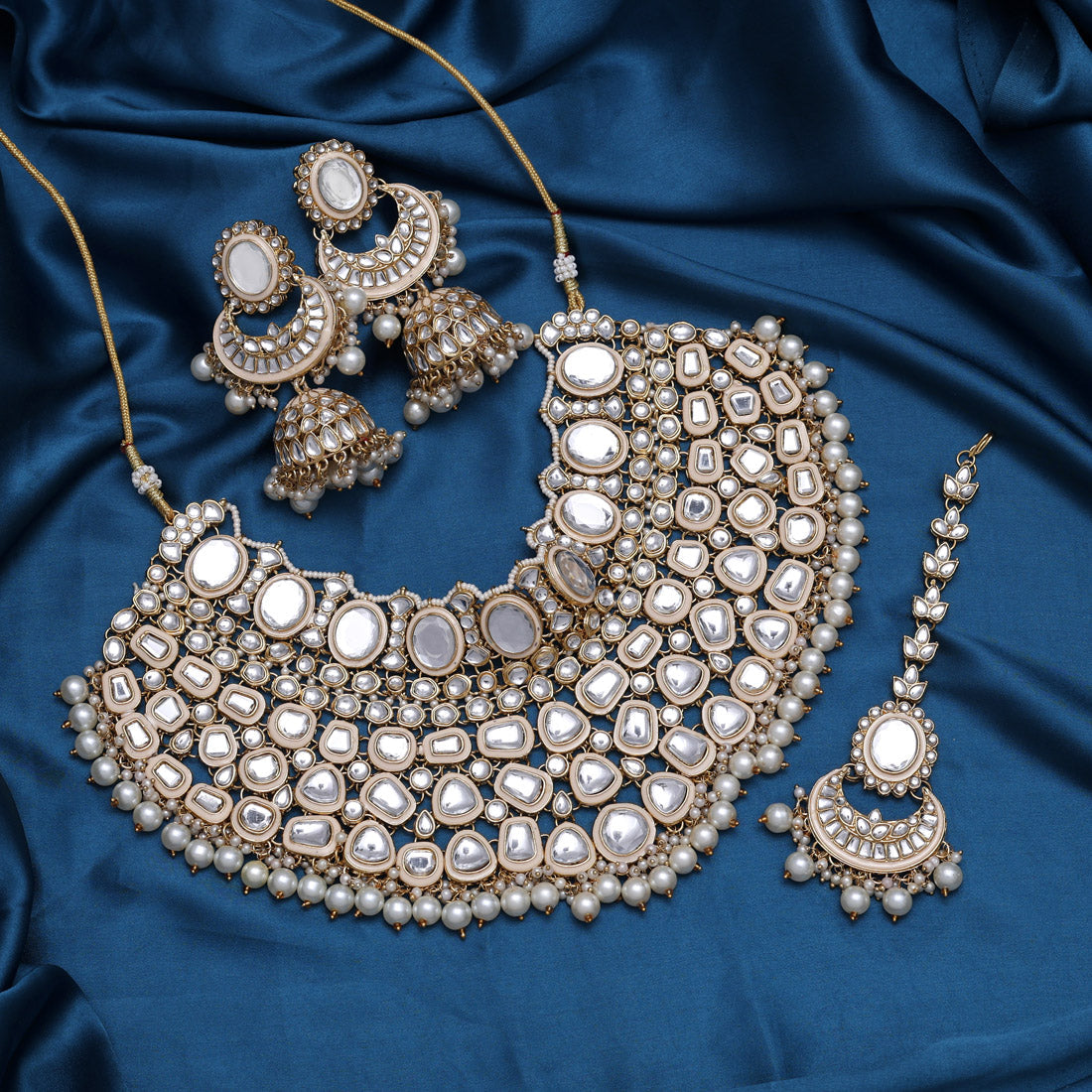 White Color Kundan Necklace Set (KN1345WHT) - preyans.com