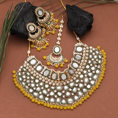 Yellow Color Kundan Necklace Set (KN1345YLW) - preyans.com