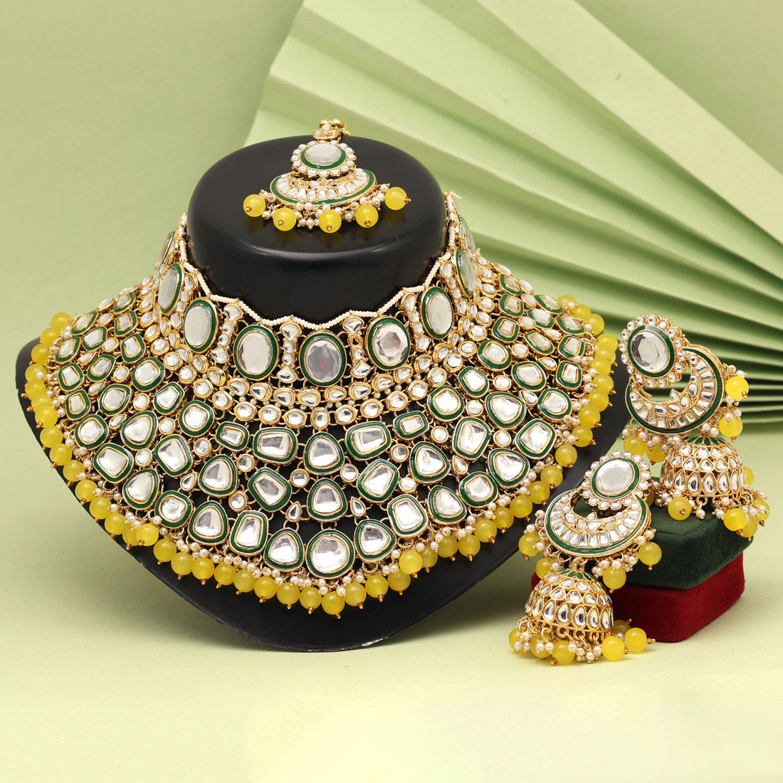 Yellow Color Kundan Necklace Set (KN1345YLW) - preyans.com