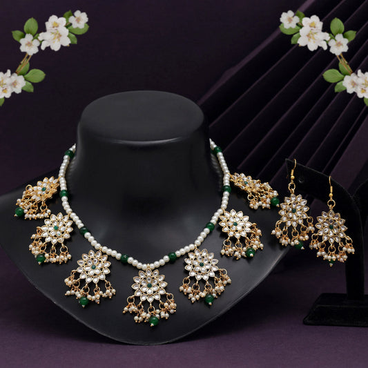 Green Color Kundan Necklace Set (KN1346GRN) - preyans.com