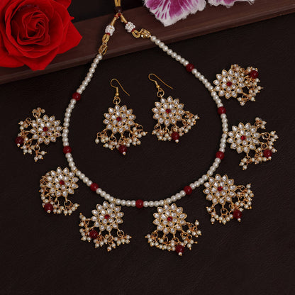 Maroon Color Kundan Necklace Set (KN1346MRN) - preyans.com