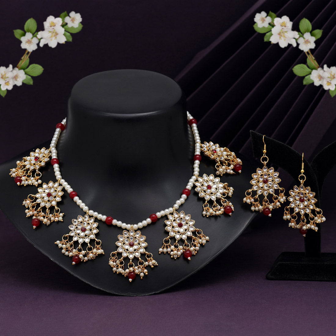 Maroon Color Kundan Necklace Set (KN1346MRN) - preyans.com