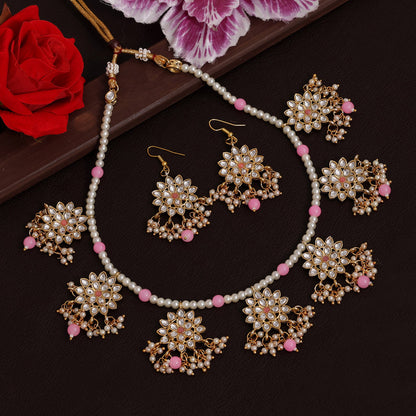 Pink Color Kundan Necklace Set (KN1346PNK) - preyans.com