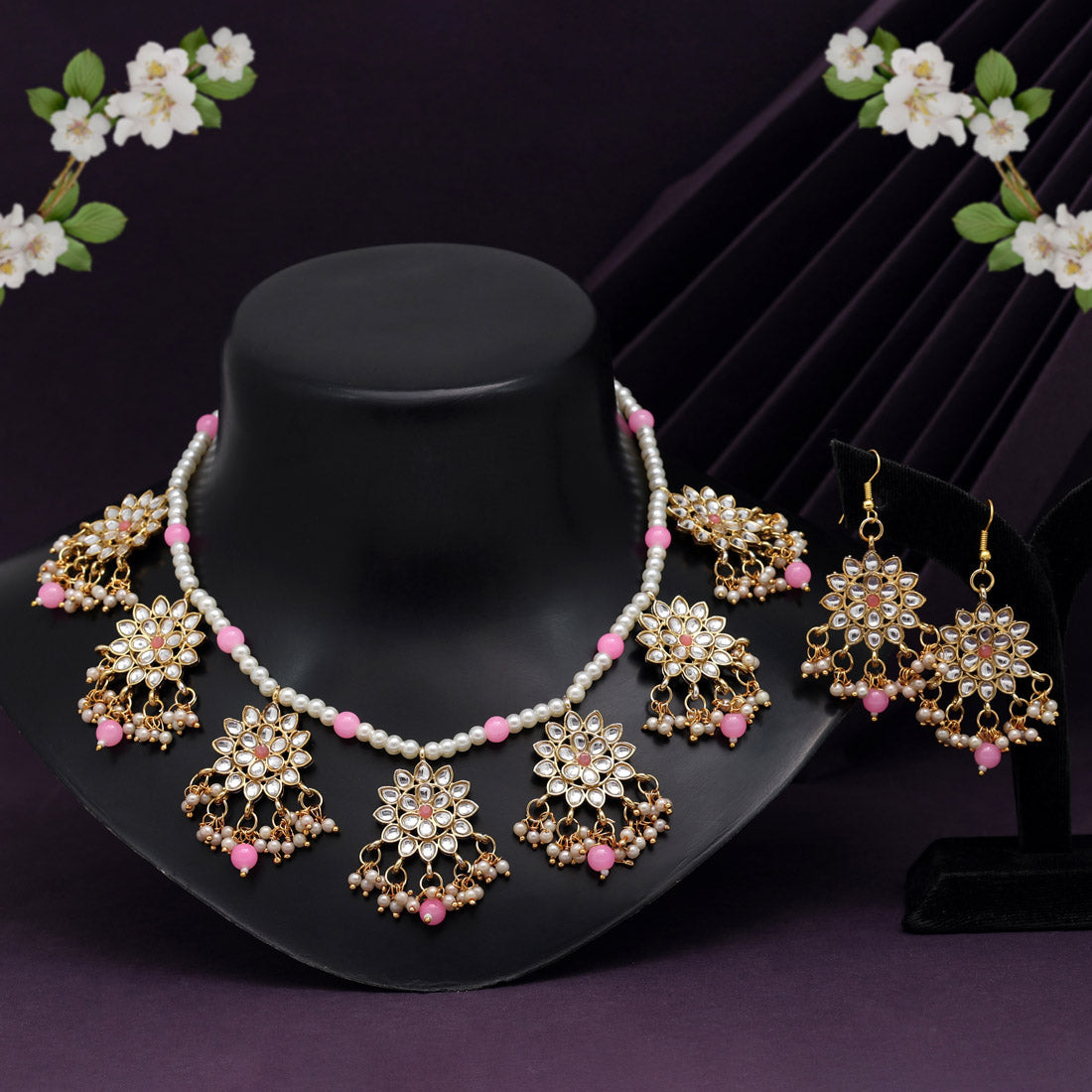 Pink Color Kundan Necklace Set (KN1346PNK) - preyans.com