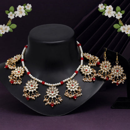 Red Color Kundan Necklace Set (KN1346RED) - preyans.com