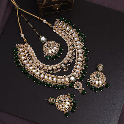 Green Color Kundan Necklace Set (KN1358GRN) - Preyans.com