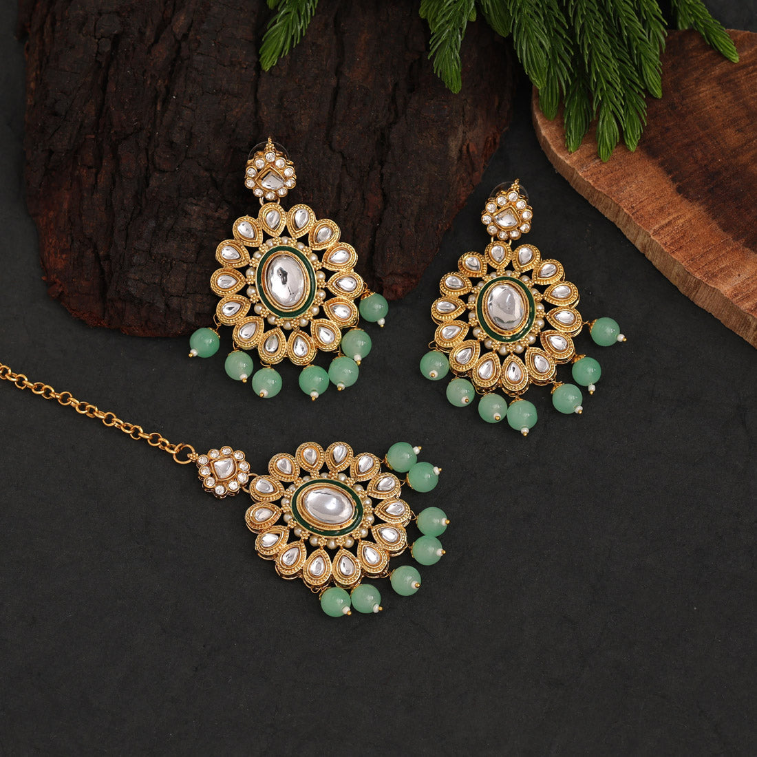 Pista Green Color Kundan Necklace Set (KN1362PGRN) - preyans.com