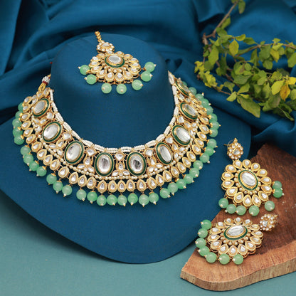 Pista Green Color Kundan Necklace Set (KN1362PGRN) - preyans.com