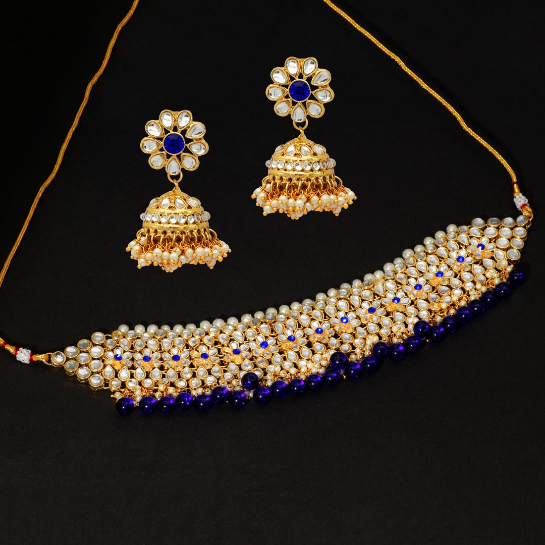 Blue Color Kundan Necklace Set (KN136BLU) - Preyans.com