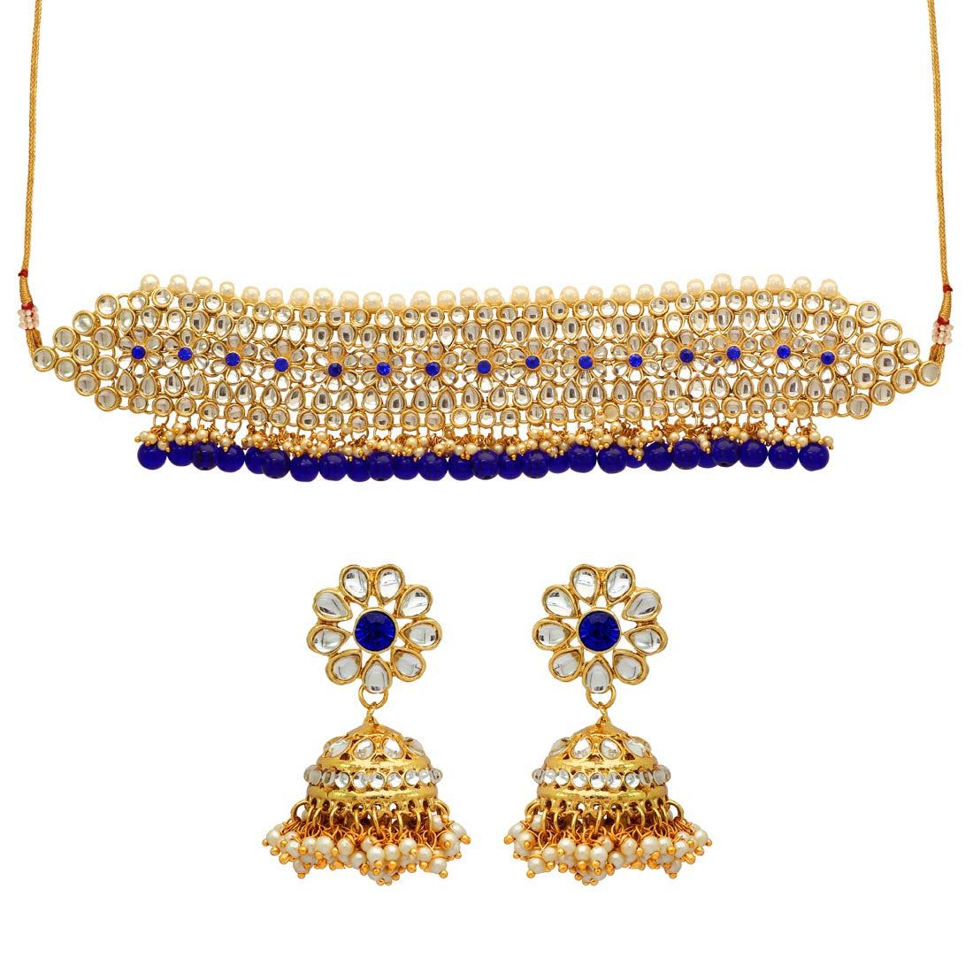 Blue Color Kundan Necklace Set (KN136BLU) - Preyans.com