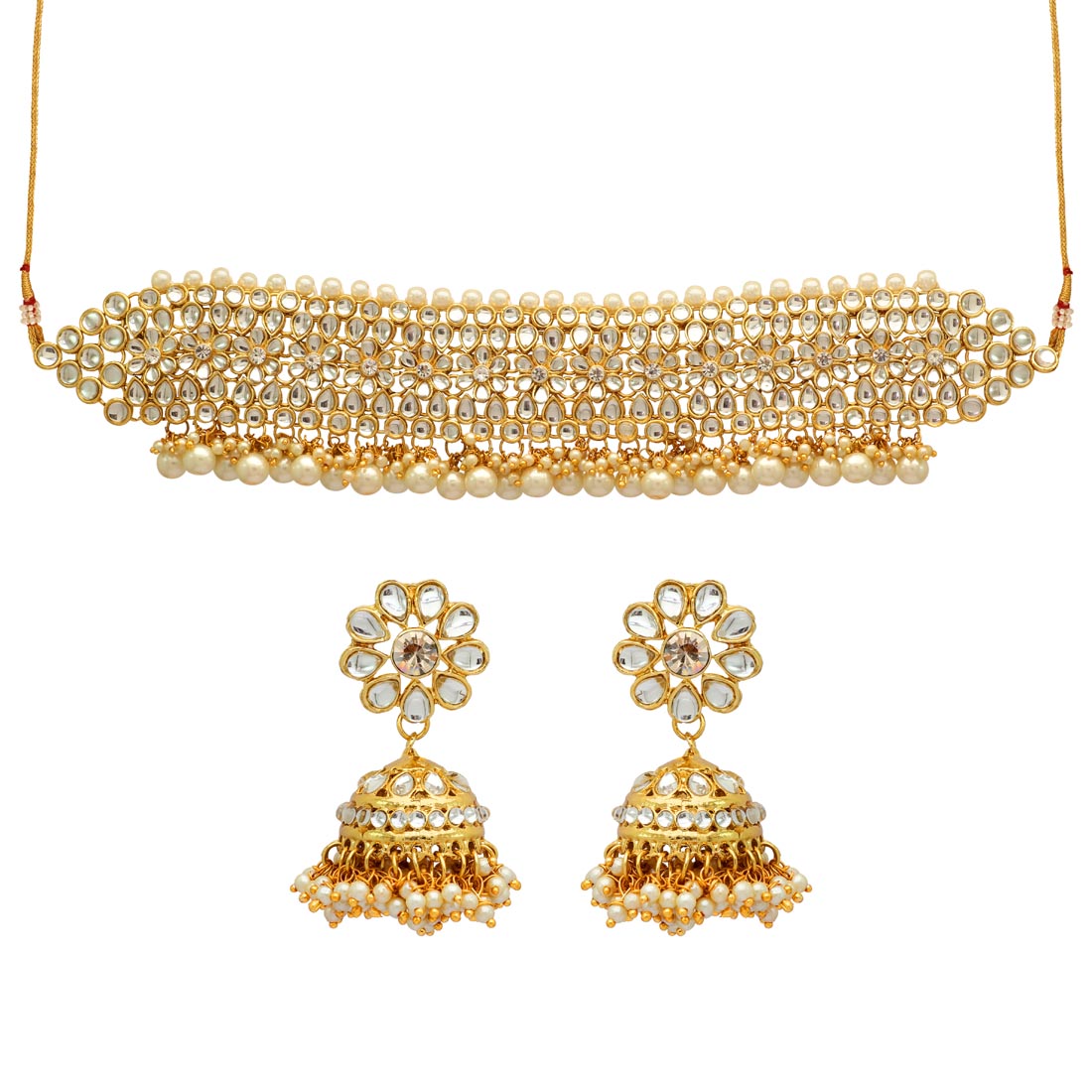 White Color Choker Kundan Necklace With Earring (KN136WHT) - Preyans.com