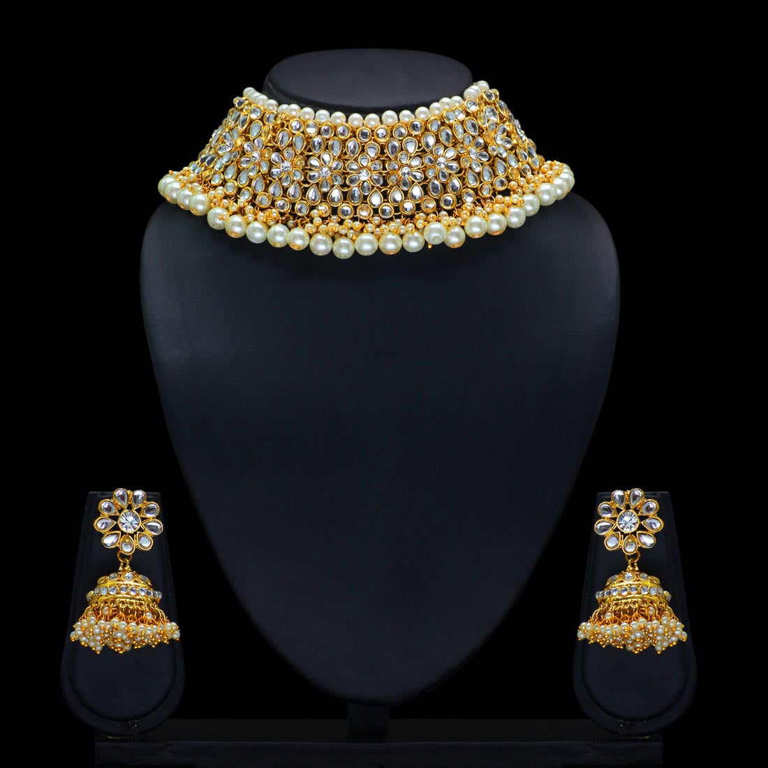 White Color Choker Kundan Necklace With Earring (KN136WHT) - Preyans.com