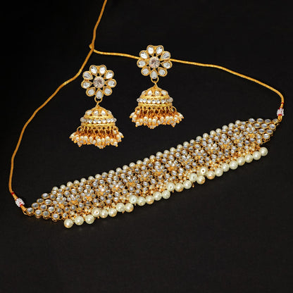 White Color Choker Kundan Necklace With Earring (KN136WHT) - Preyans.com