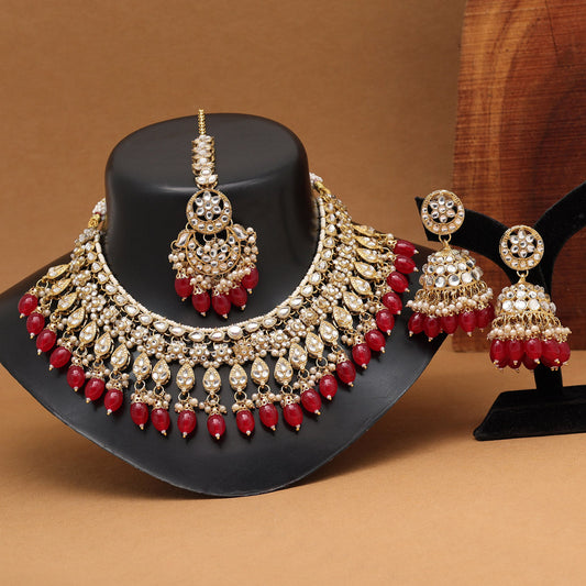 Red Color Kundan Necklace Set (KN1375RED) - Preyans.com