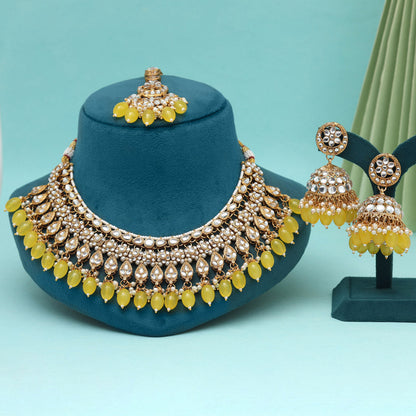 Yellow Color Kundan Necklace Set (KN1375YLW) - eindiawholesale.com