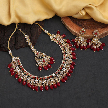 Red Color Kundan Necklace Set (KN1376RED) - preyans.com