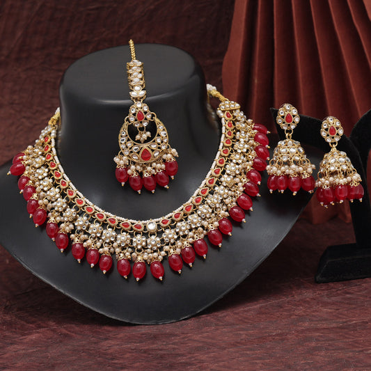 Red Color Kundan Necklace Set (KN1376RED) - preyans.com