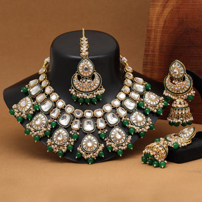 Green Color Kundan Necklace Set (KN1377GRN) - preyans.com