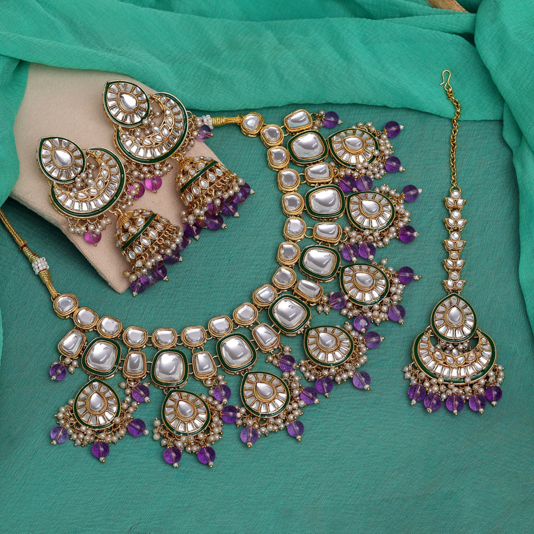 Light Purple Color Kundan Necklace Set (KN1377LPRP) - preyans.com