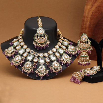 Light Purple Color Kundan Necklace Set (KN1377LPRP) - preyans.com