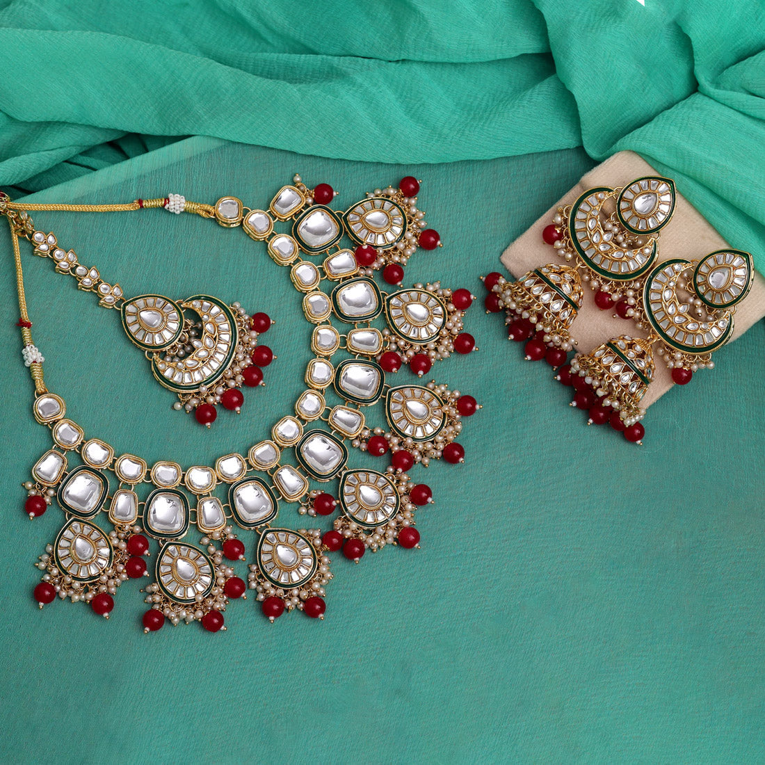 Red Color Kundan Necklace Set (KN1377RED) - preyans.com