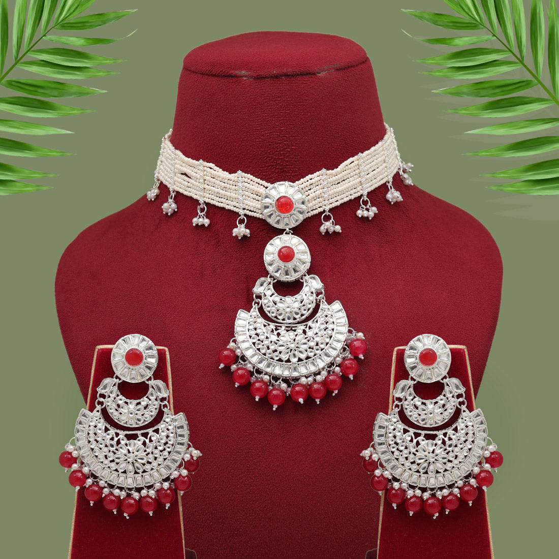 Maroon Color Choker Kundan Necklace Set (KN1379MRN) - preyans.com