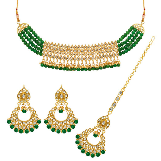 Green Color Kundan Choker Necklace Set (KN137GRN) - preyans.com