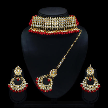 Imitation Pearl Choker Kundan Necklace Set (KN137) - preyans.com