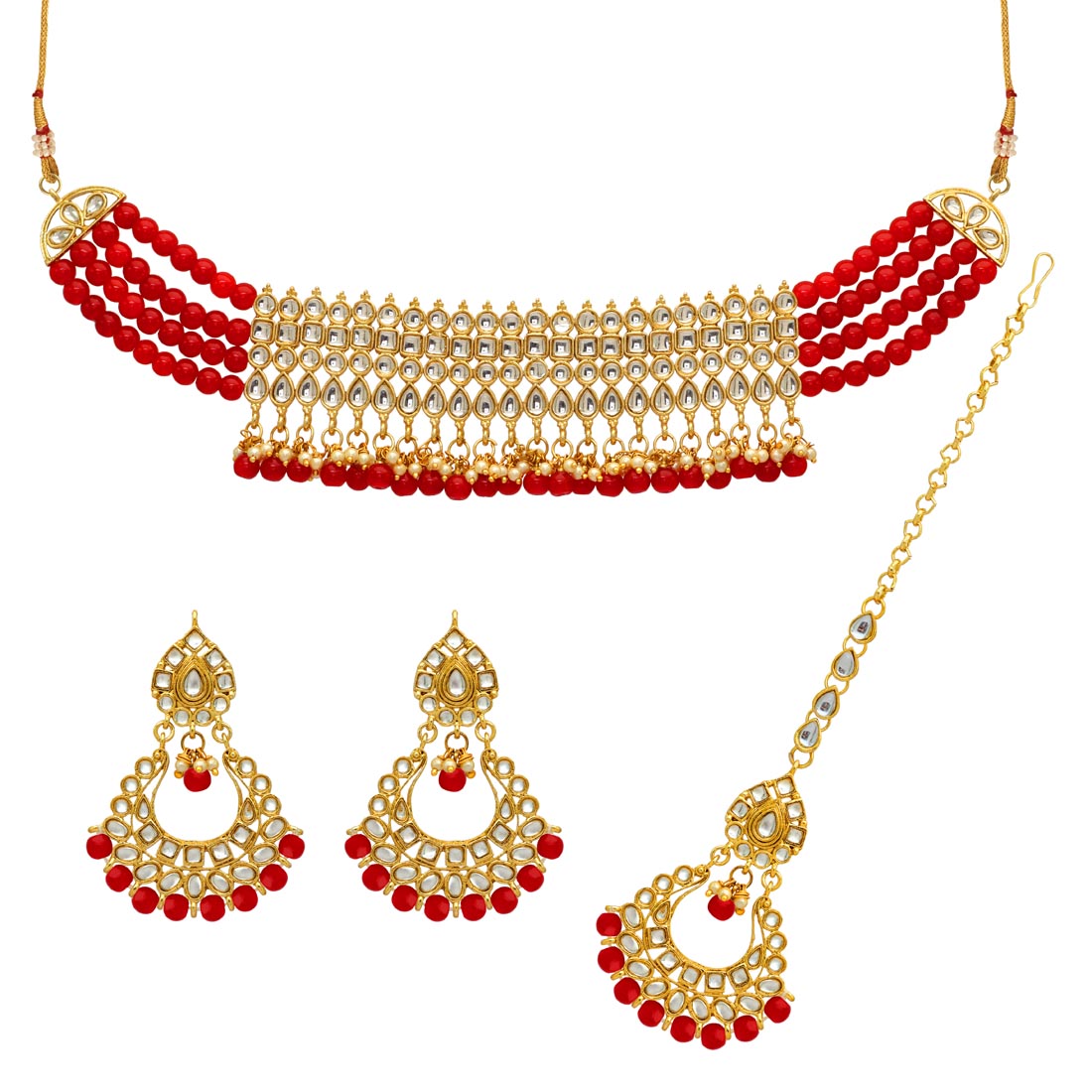 Imitation Pearl Choker Kundan Necklace Set (KN137) - preyans.com