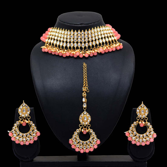 Peach Color Kundan Necklace Set (KN137PCH) - preyans.com