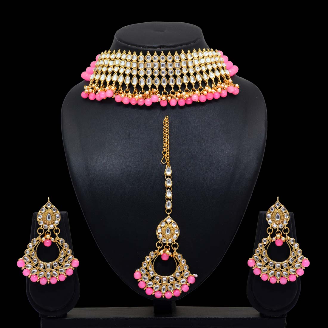 Pink Color Kundan Necklace Set (KN137PNK) - preyans.com