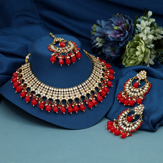 Red Color Kundan Necklace Set (KN1388RED) - preyans.com