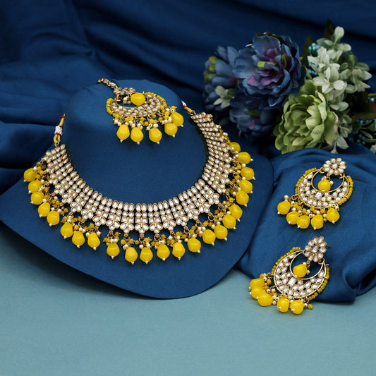 Yellow Color Kundan Necklace Set (KN1388YLW) - preyans.com
