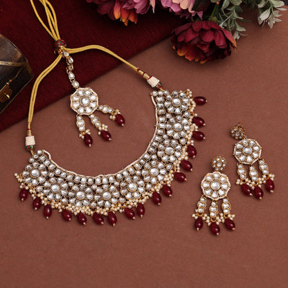 Maroon Color Kundan Necklace Set (KN1390MRN) - preyans.com