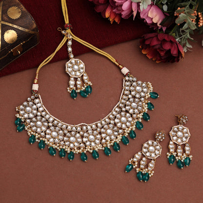 Rama Green Color Kundan Necklace Set (KN1390RGRN) - preyans.com