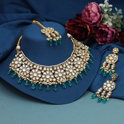 Rama Green Color Kundan Necklace Set (KN1390RGRN) - preyans.com