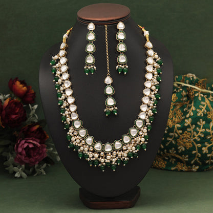 Green Color Kundan Necklace Set (KN1412GRN) - preyans.com