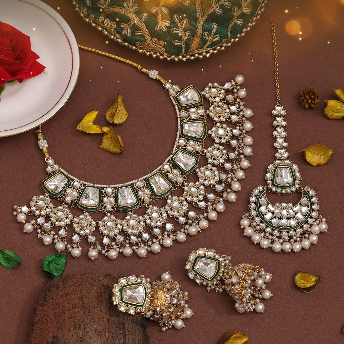 White Color Kundan Necklace Set (KN1413WHT) - preyans.com