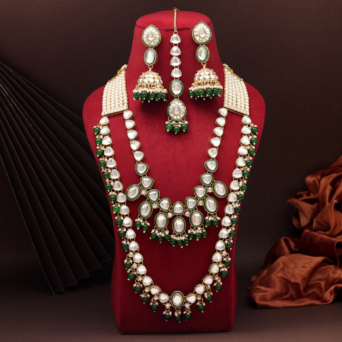 Green Color Kundan Necklace Set (KN1414GRN) - preyans.com